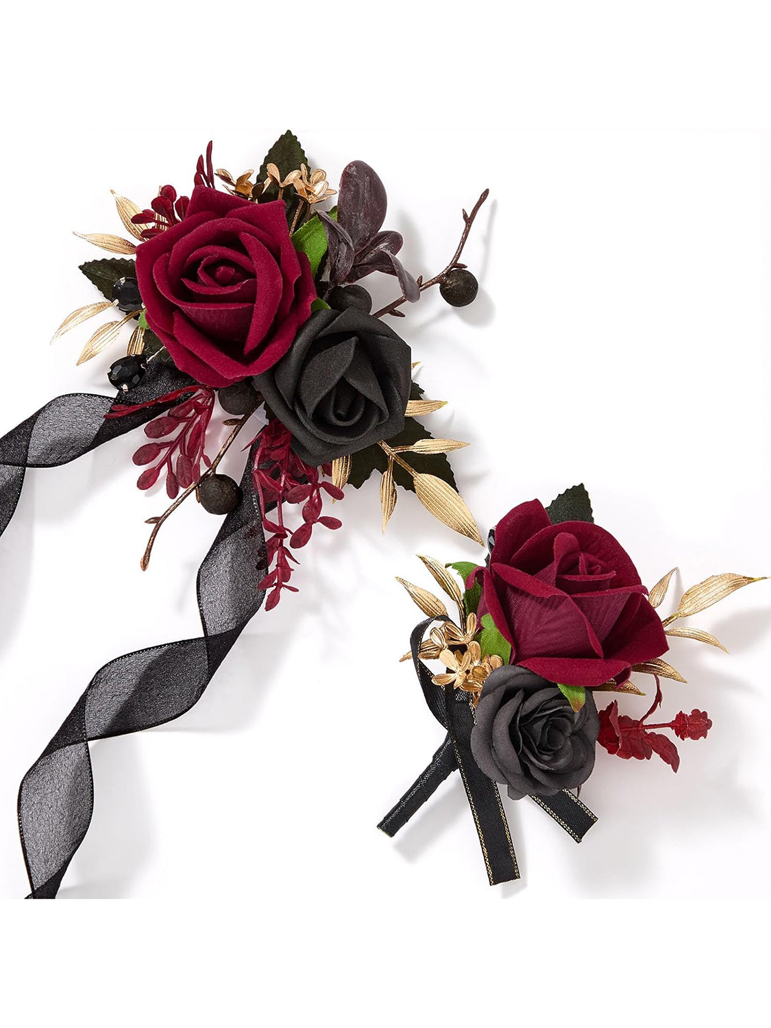 Burgundy Corsage and Boutonniere 2 Set