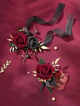 Burgundy Corsage and Boutonniere 2 Set