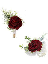 Wine Red Corsage and Boutonniere Artificial Rose Set 2