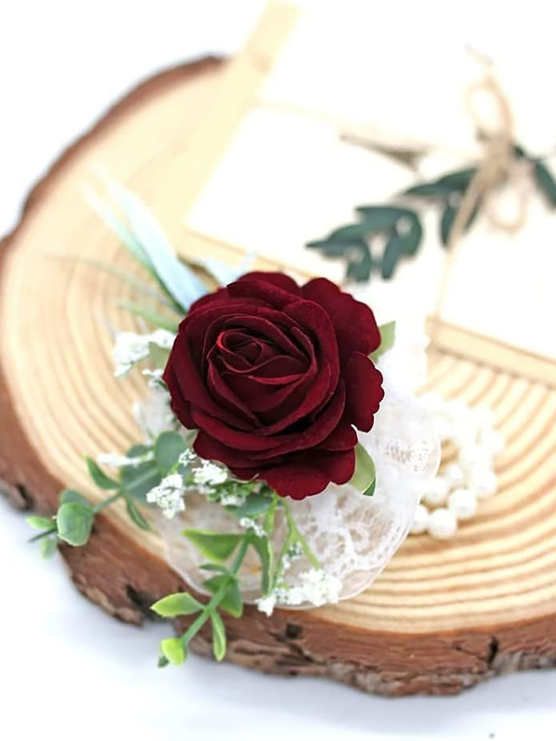 Wine Red Corsage and Boutonniere Artificial Rose Set 2