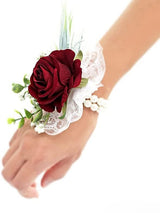 Wine Red Corsage and Boutonniere Artificial Rose Set 2