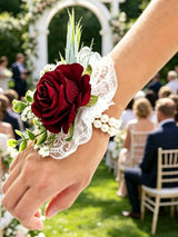Wine Red Corsage and Boutonniere Artificial Rose Set 2