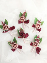 Dusty Rose & Burgundy Foam Rose Boutonnieres Set of 6