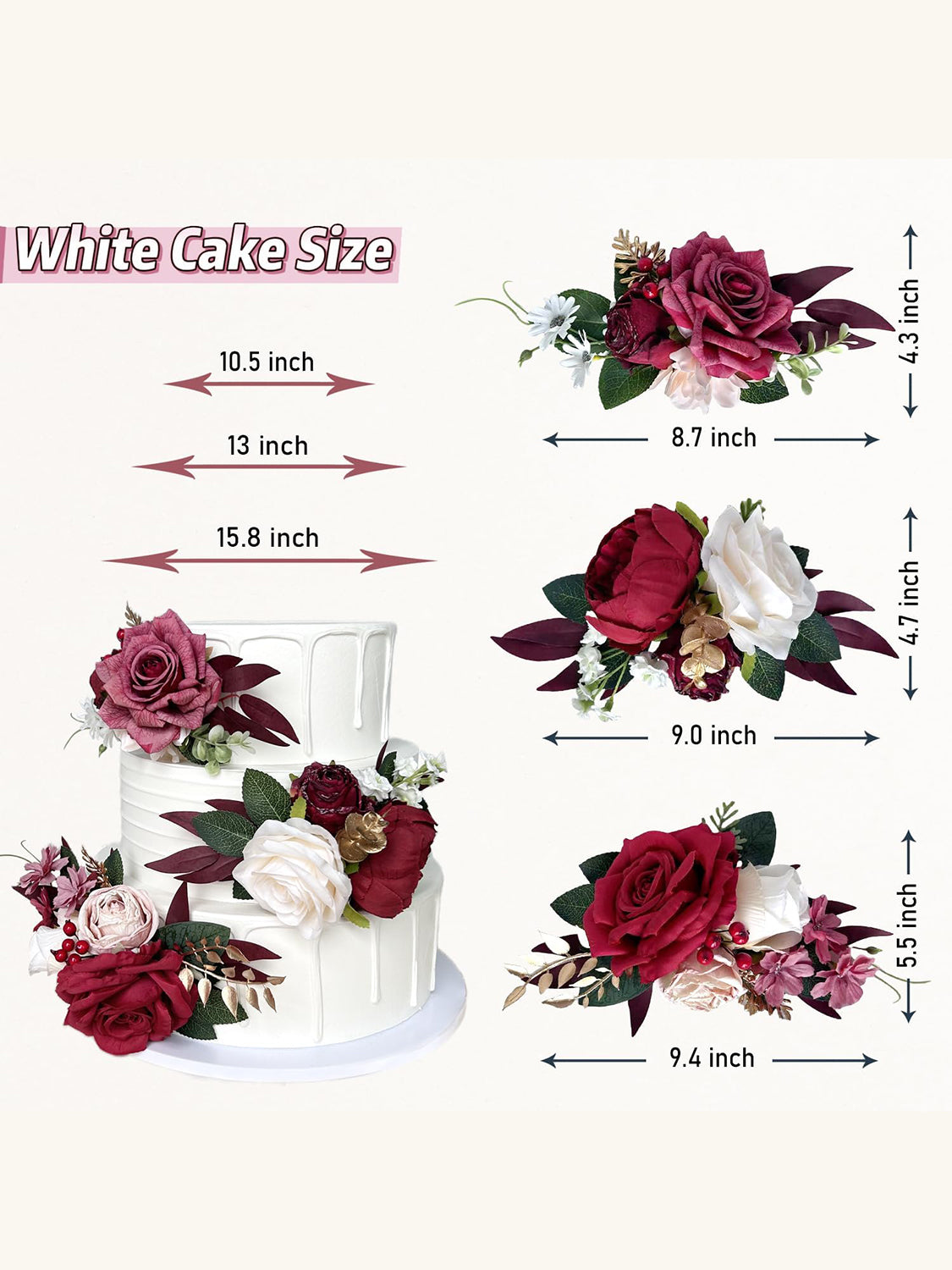 Burgundy Gold Silk Flowers For Cakes Wedding Decorations Rose Peony Cake Topper