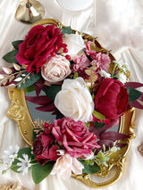 Burgundy Gold Silk Flowers For Cakes Wedding Decorations Rose Peony Cake Topper