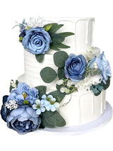 Dusty Blue Silk Wedding Cake Toppers Decorating Flowers