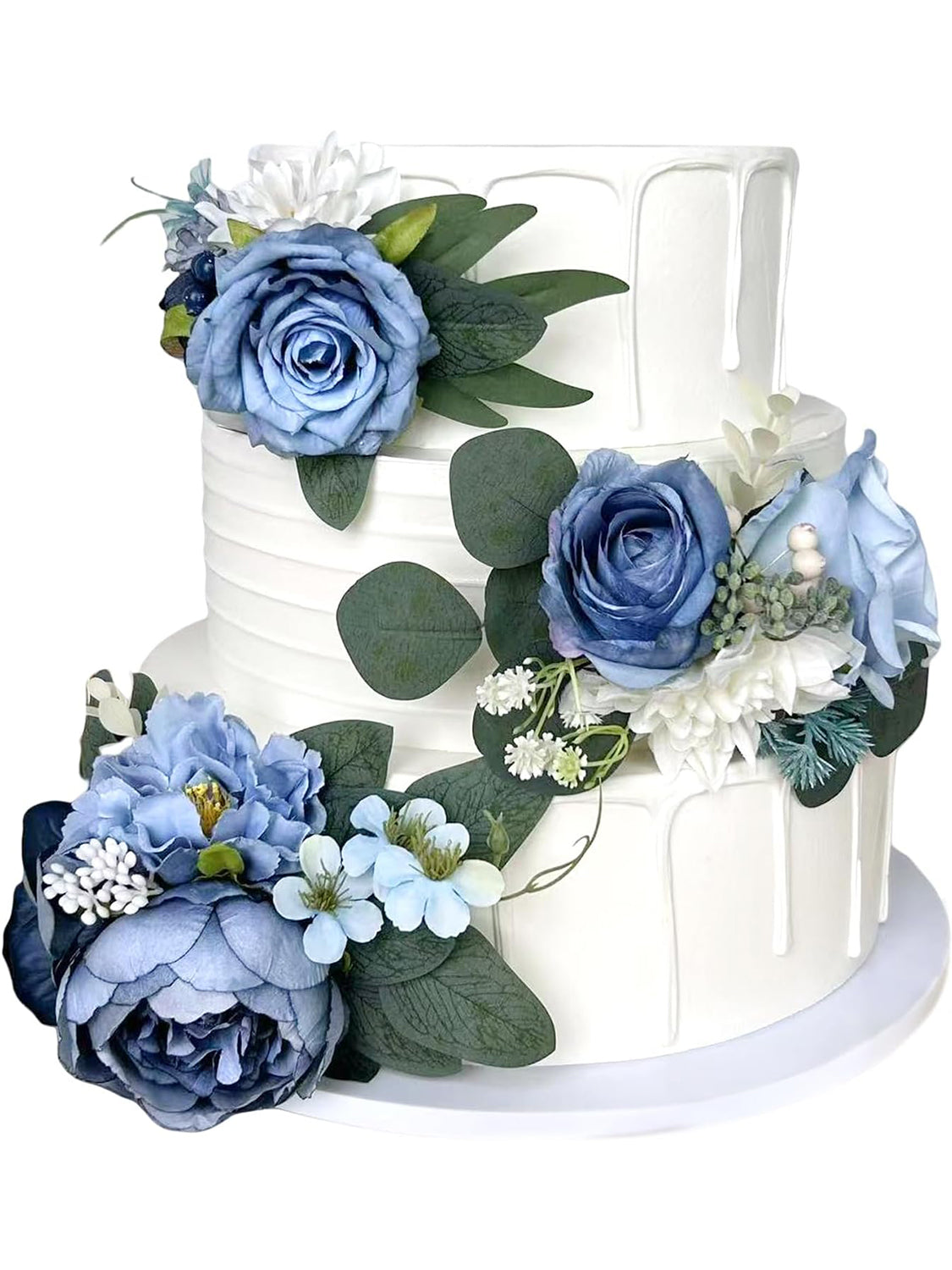 Dusty Blue Silk Wedding Cake Toppers Decorating Flowers