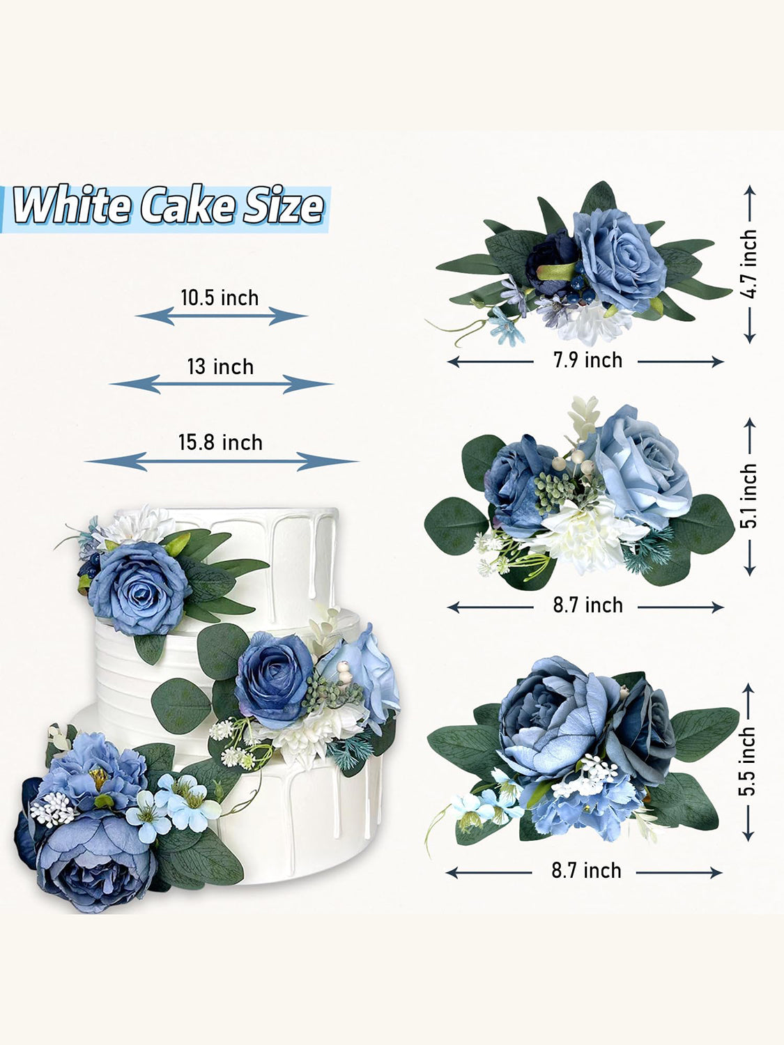 Dusty Blue Silk Wedding Cake Toppers Decorating Flowers