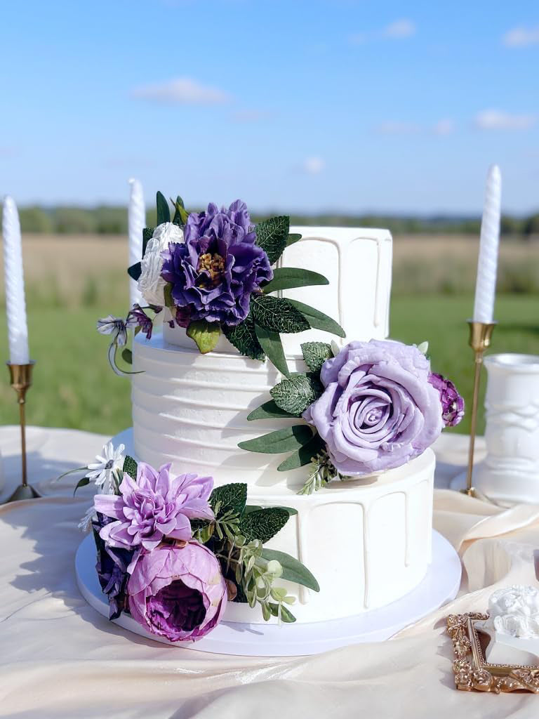 Lavender Dusty Purple Silk Rose Peony Wedding Cake Topper Wct01