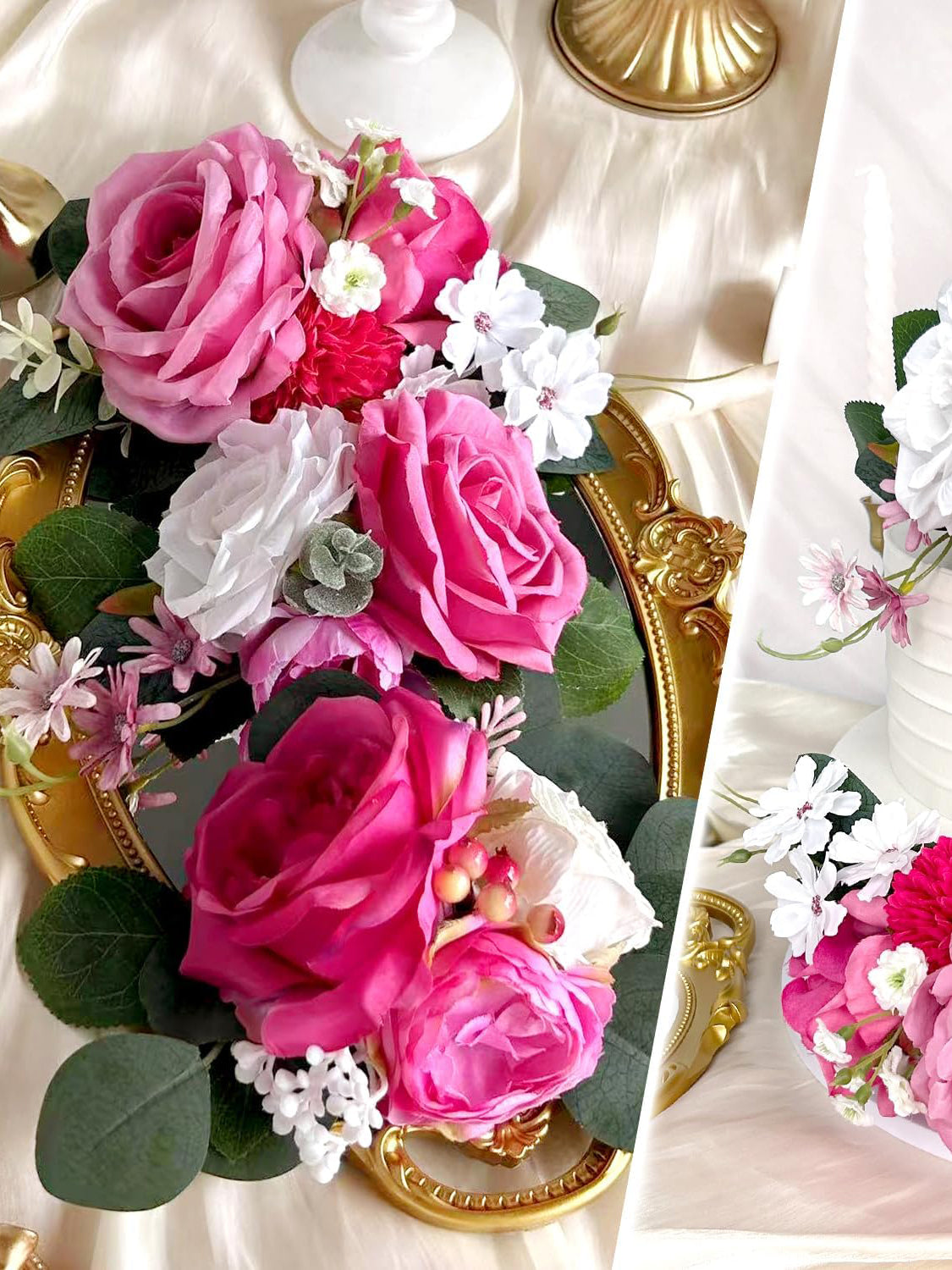 Silk Flowers Cake Toppers Hot Pink For Wedding Cakes