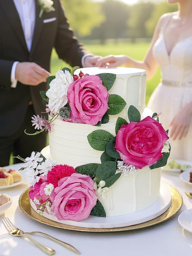 Silk Flowers Cake Toppers Hot Pink For Wedding Cakes