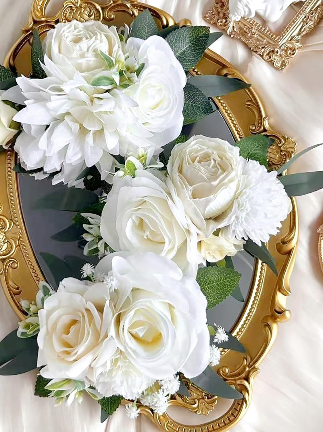 Ivory White Silk Flowers Cake Topper for Wedding Cake Decoration