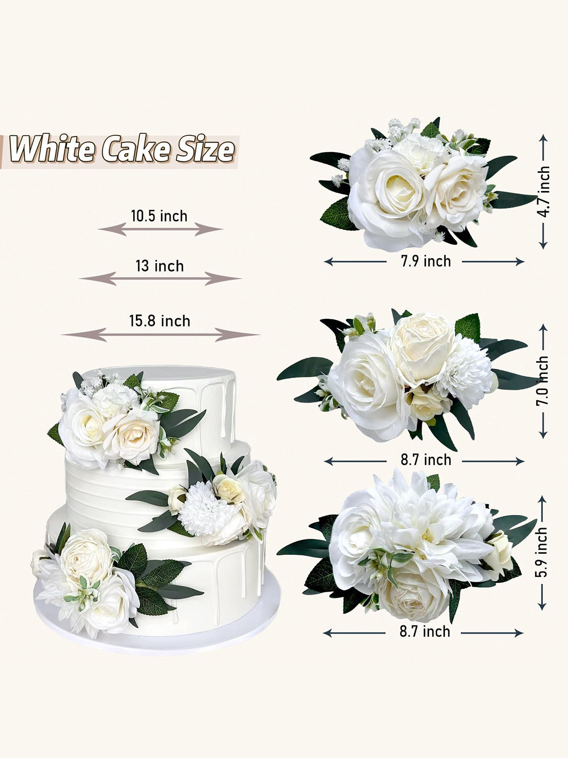 Ivory White Silk Flowers Cake Topper for Wedding Cake Decoration
