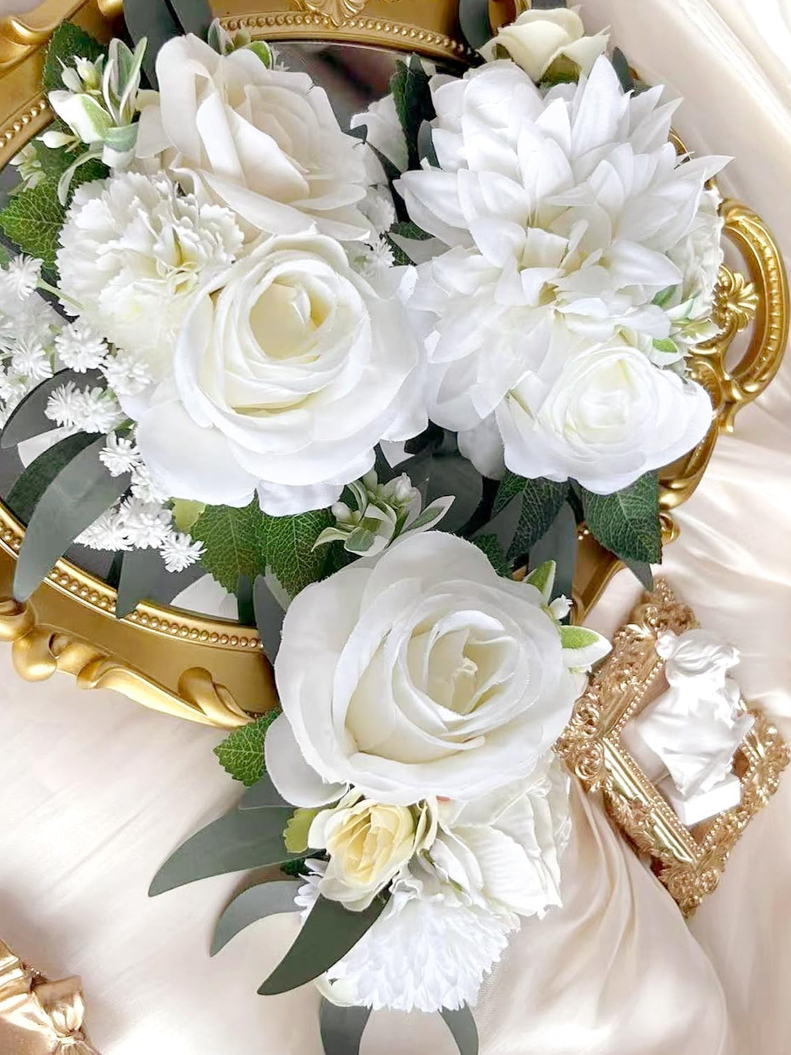 Ivory White Silk Flowers Cake Topper for Wedding Cake Decoration