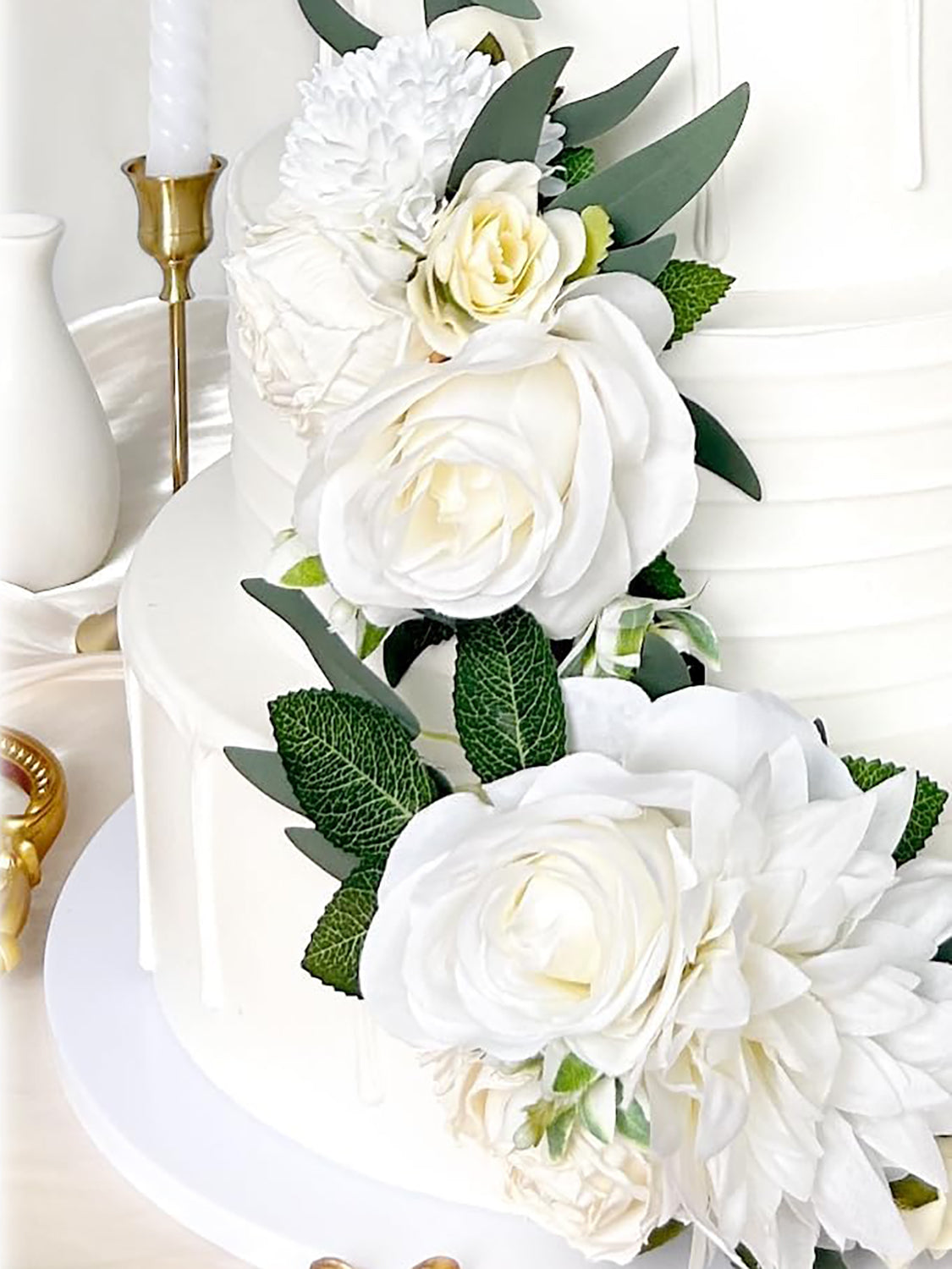Ivory White Silk Flowers Cake Topper for Wedding Cake Decoration