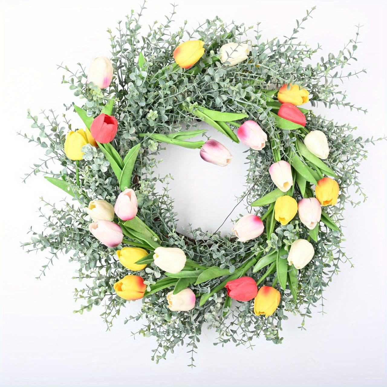 22 inch Spring Wreaths for Front Door, Summer Wreath with Tulip Wreath, Vivid Artificial Floral Wreath for Wall Window Farmhouse Party Holiday Home Décor