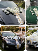 V Shape with Hanging Ribbon Wedding Car Hood Flower Decorations