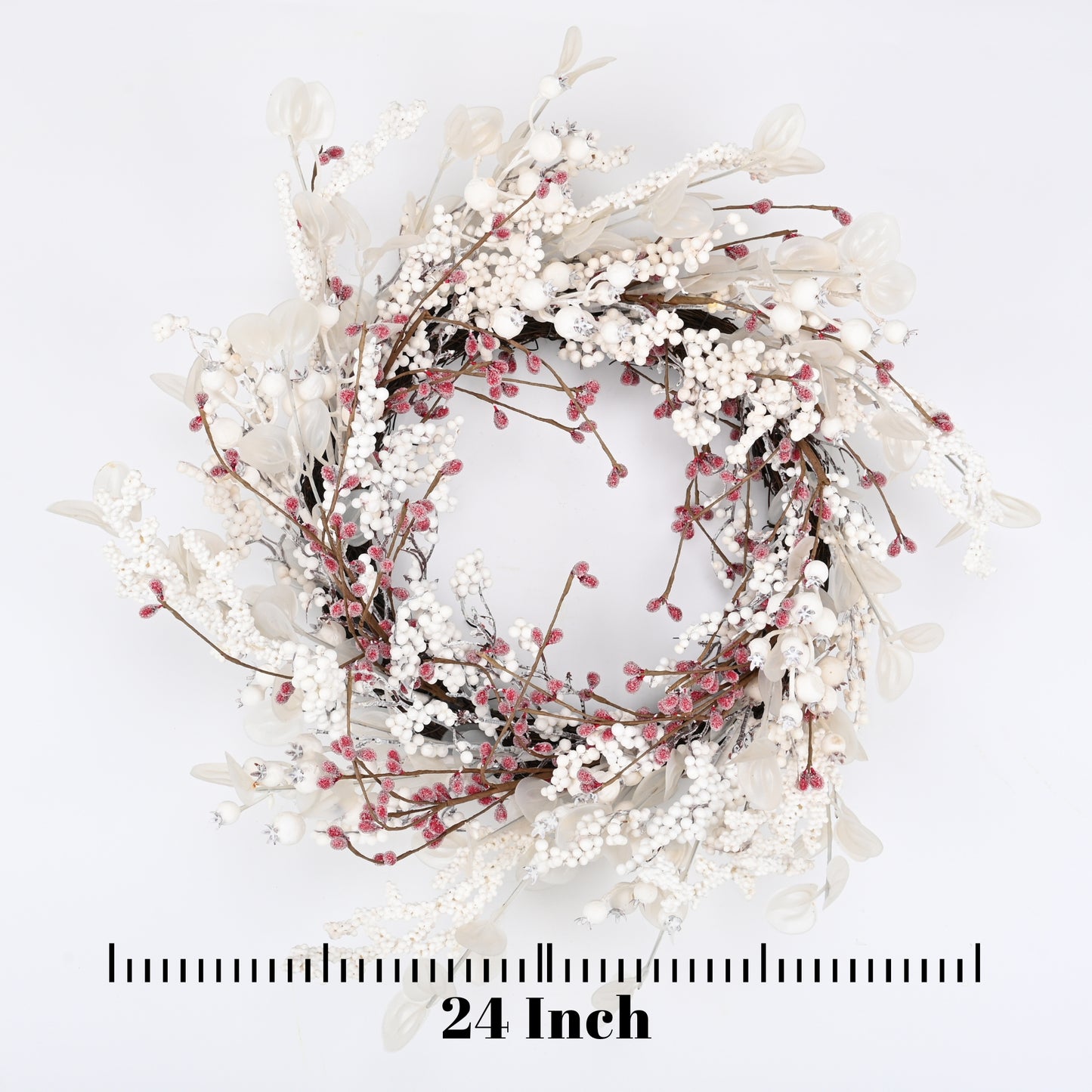 24 inch Winter Wreath for Front Door,Christmas Wreaths Front Door with White Eucalyptus Leaves and White Red Berry