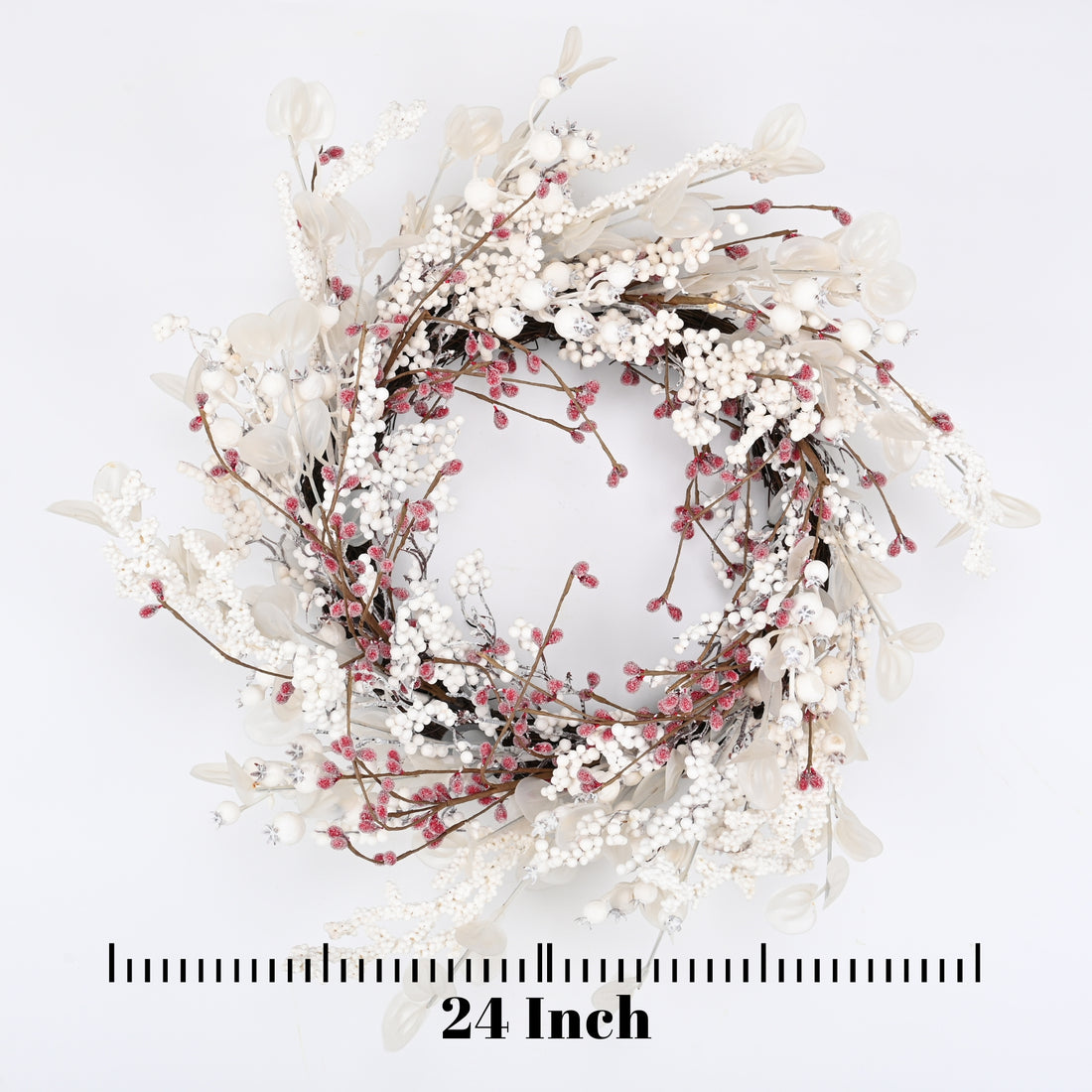 24 inch Winter Wreath for Front Door,Christmas Wreaths with White Eucalyptus Leaves and Red Berry