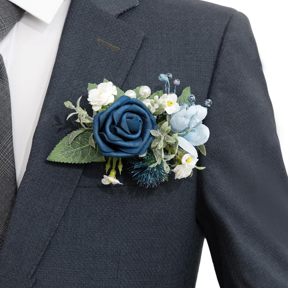 Dusty Blue Navy Pocket Boutonniere 6x5 For Groom Wedding Accessory