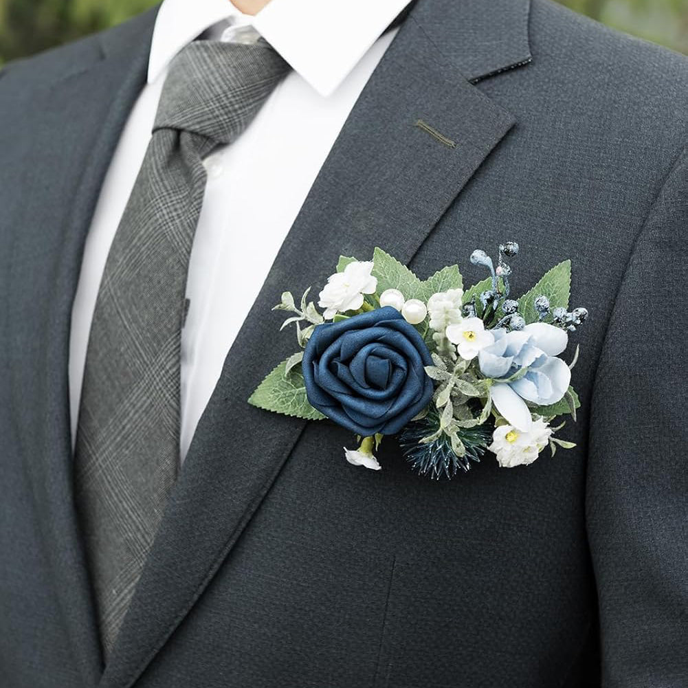 Dusty Blue Navy Pocket Boutonniere 6x5 For Groom Wedding Accessory