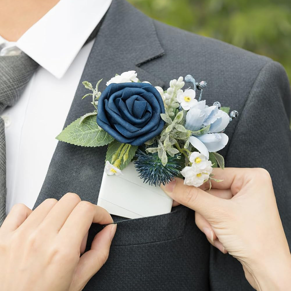 Dusty Blue Navy Pocket Boutonniere 6x5 For Groom Wedding Accessory