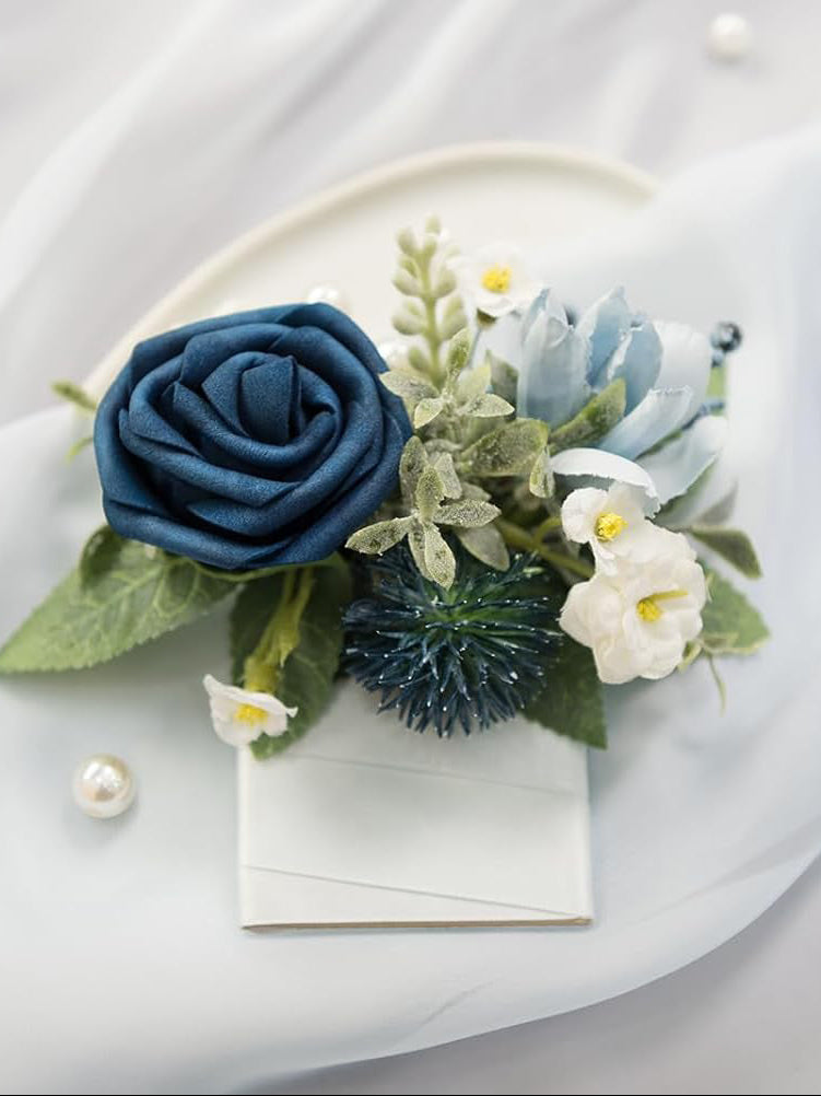 Dusty Blue Navy Pocket Boutonniere 6x5 For Groom Wedding Accessory