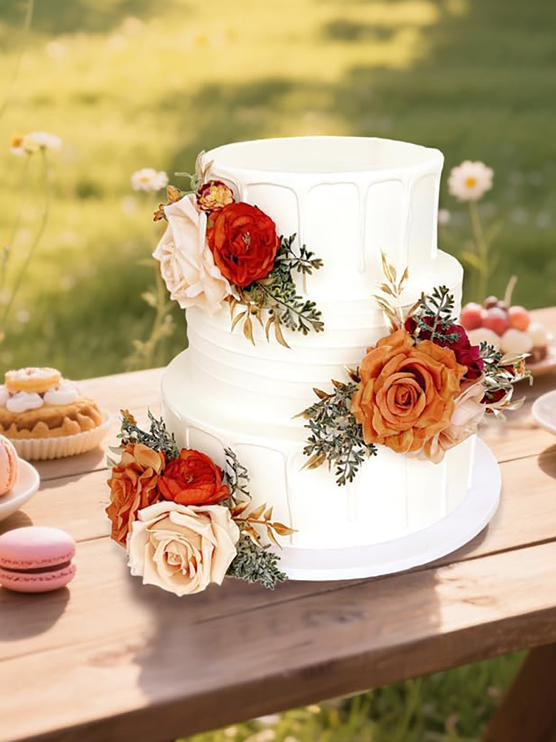 Artificia Silk Flowers For Cake Decorations Burnt Orange