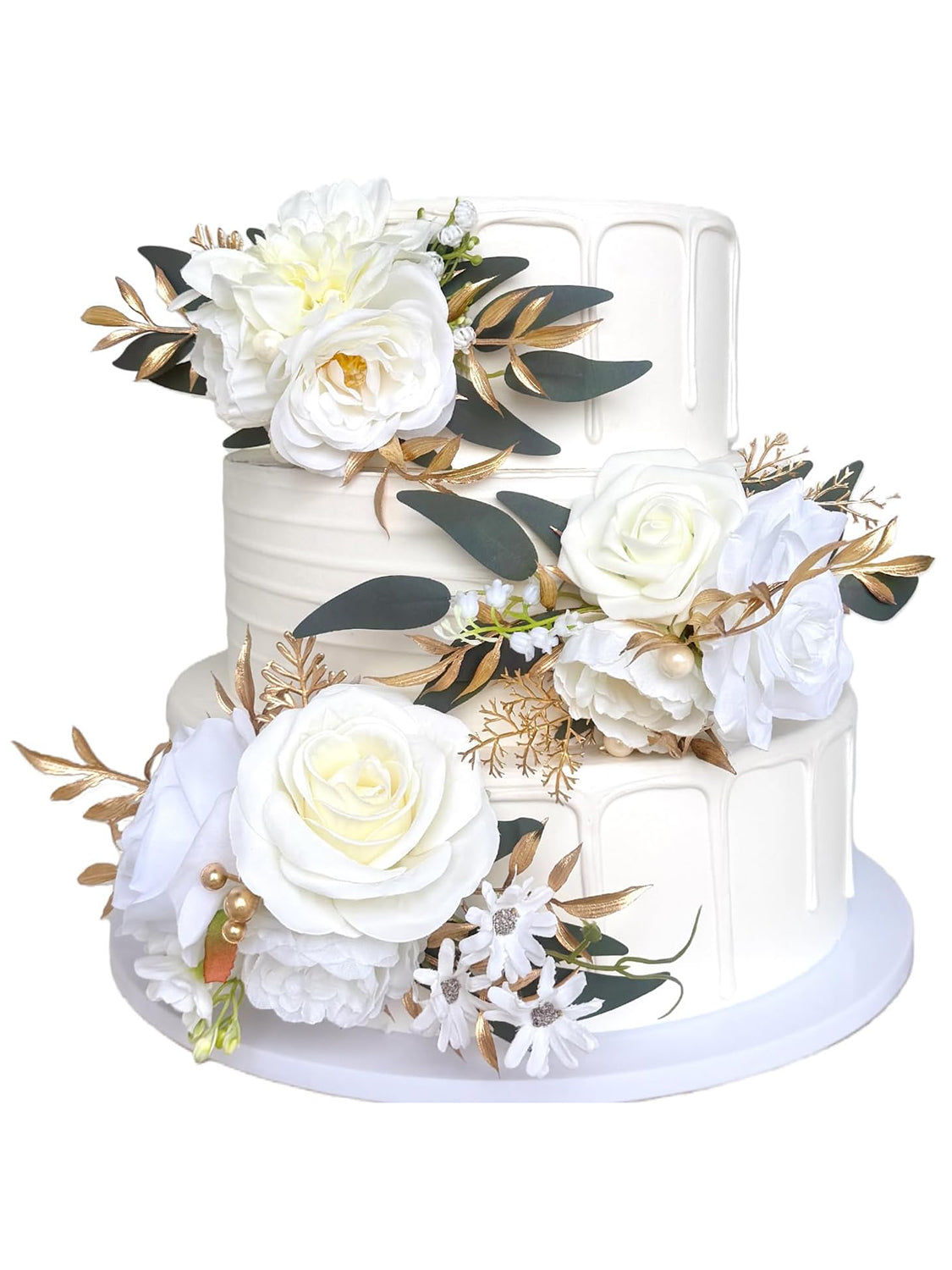 Ivory White Gold Flower Topper For Wedding Cake Decorations 001