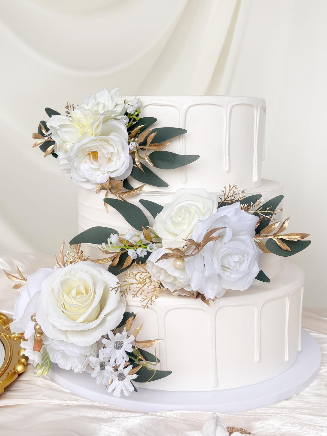 Ivory White Gold Flower Topper For Wedding Cake Decorations 001