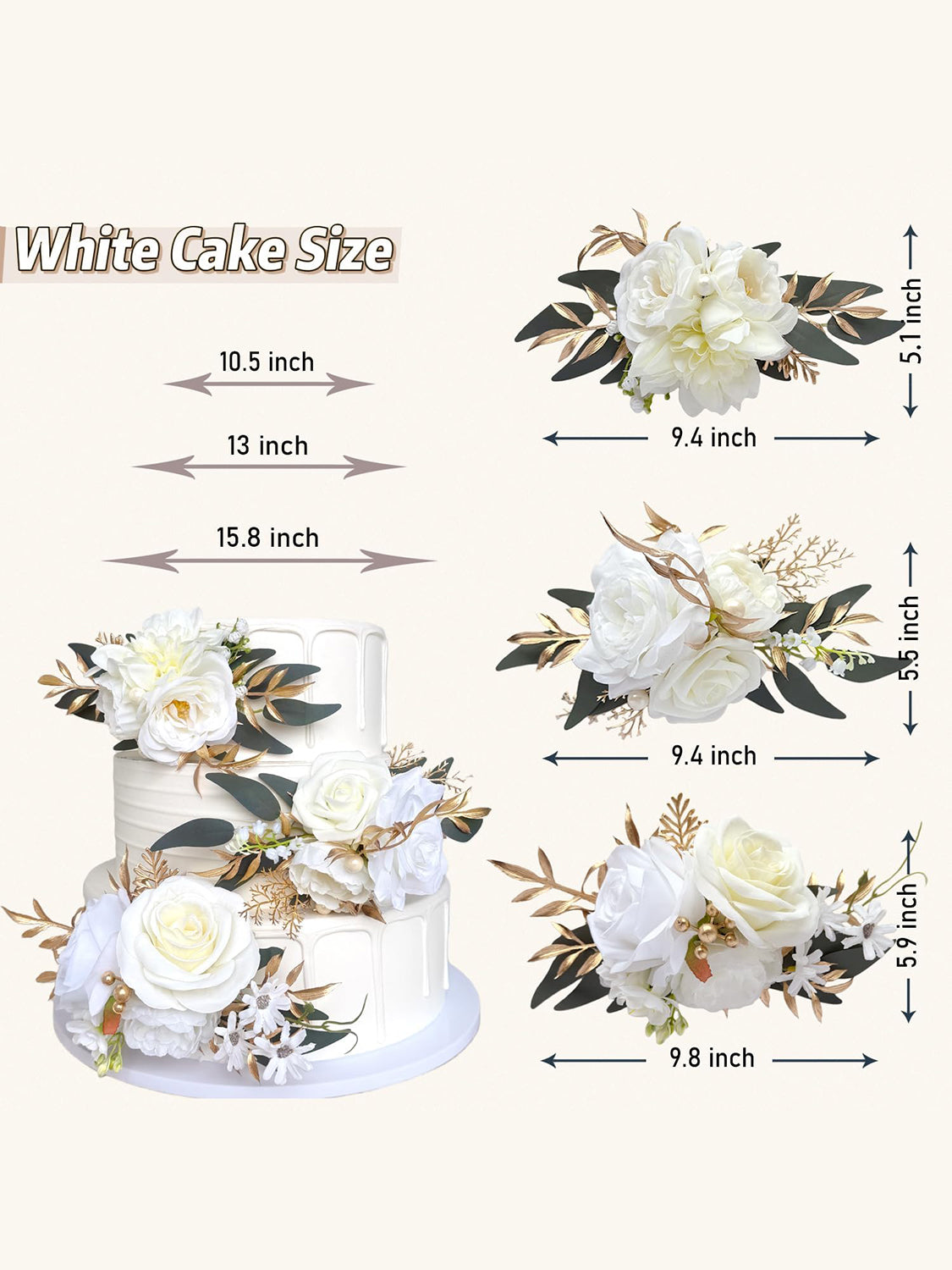 Ivory White Gold Flower Topper For Wedding Cake Decorations 001