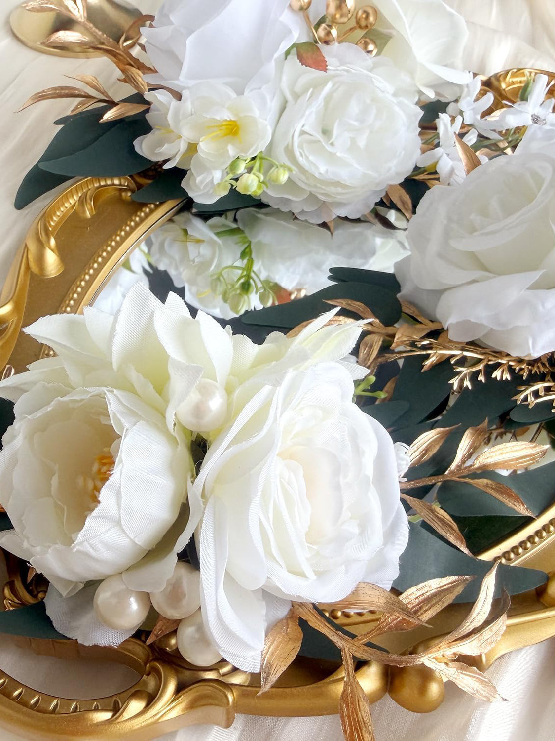 Ivory White Gold Flower Topper For Wedding Cake Decorations 001