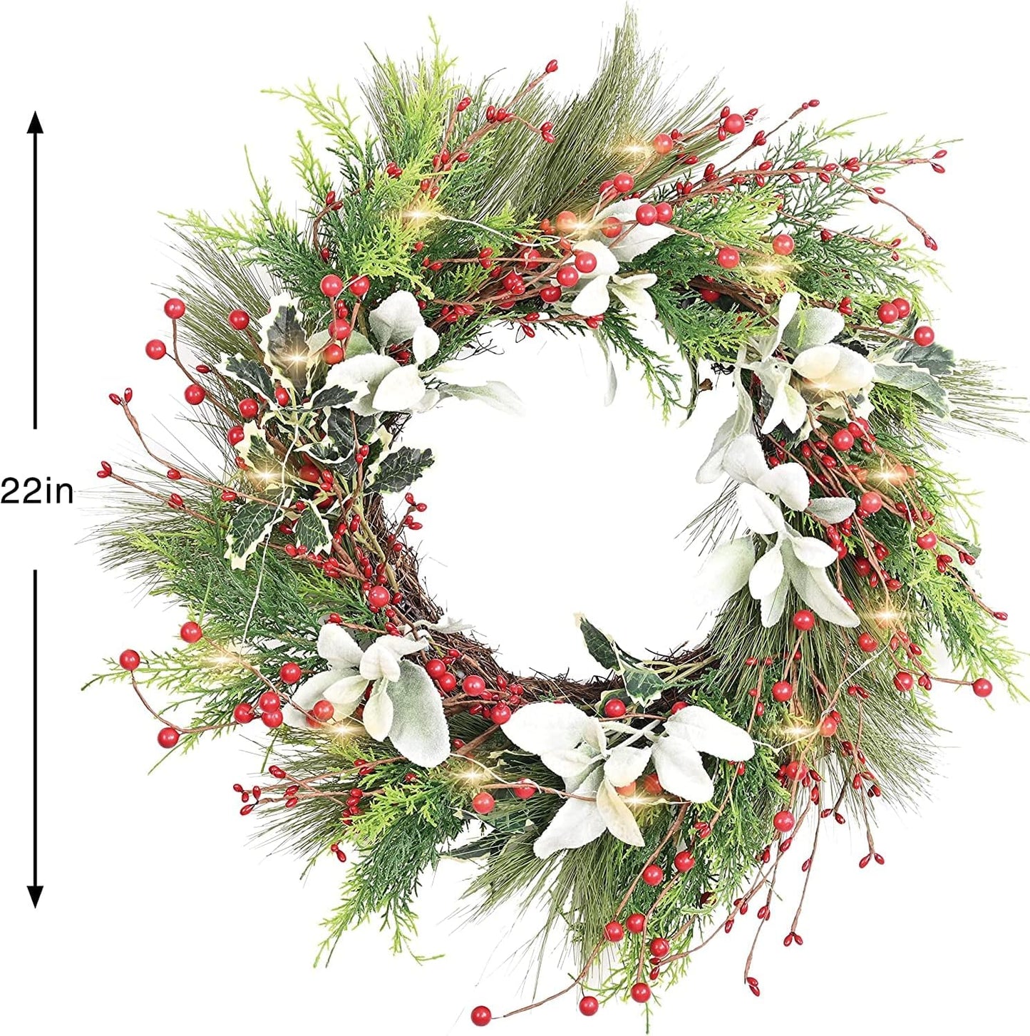 22 Inch Christmas Front Door Wreath Artificial Twig Red Berry Wreath
