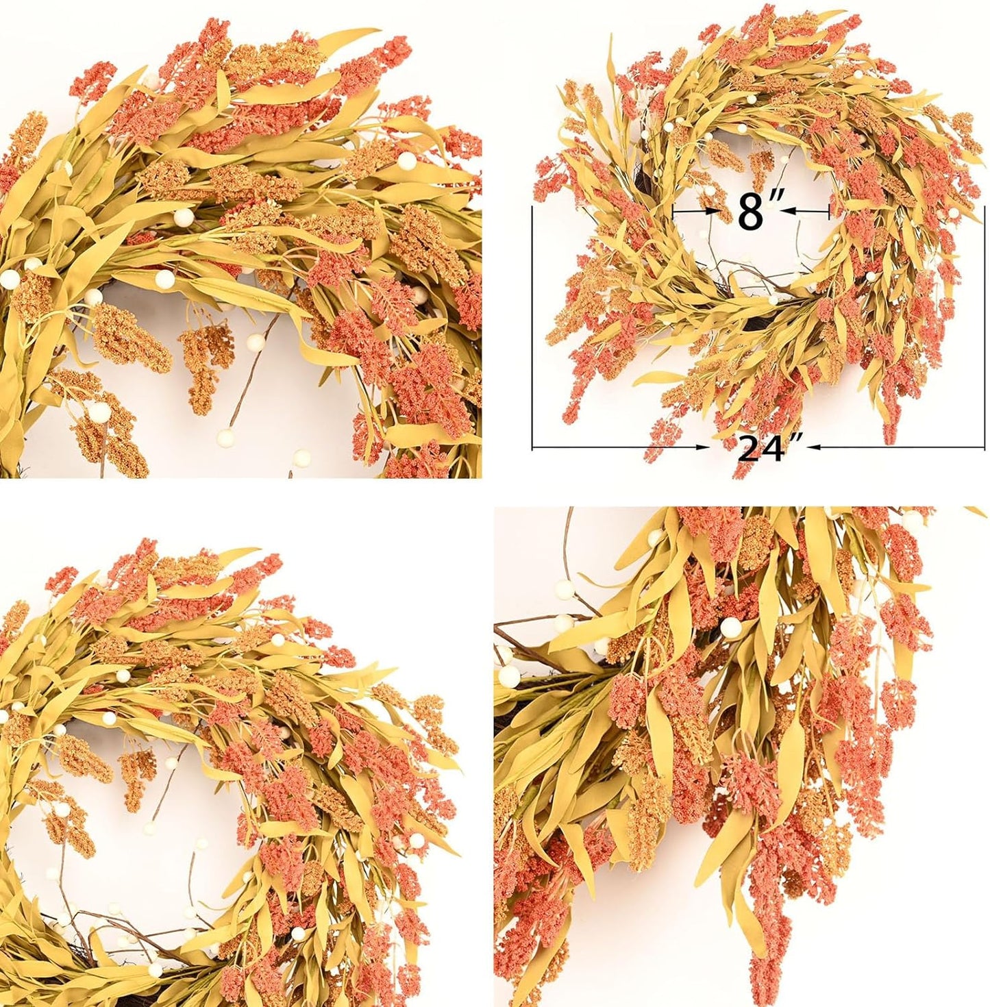 24 inch Gold Wheat Wreath Fall Wreaths for Front Door