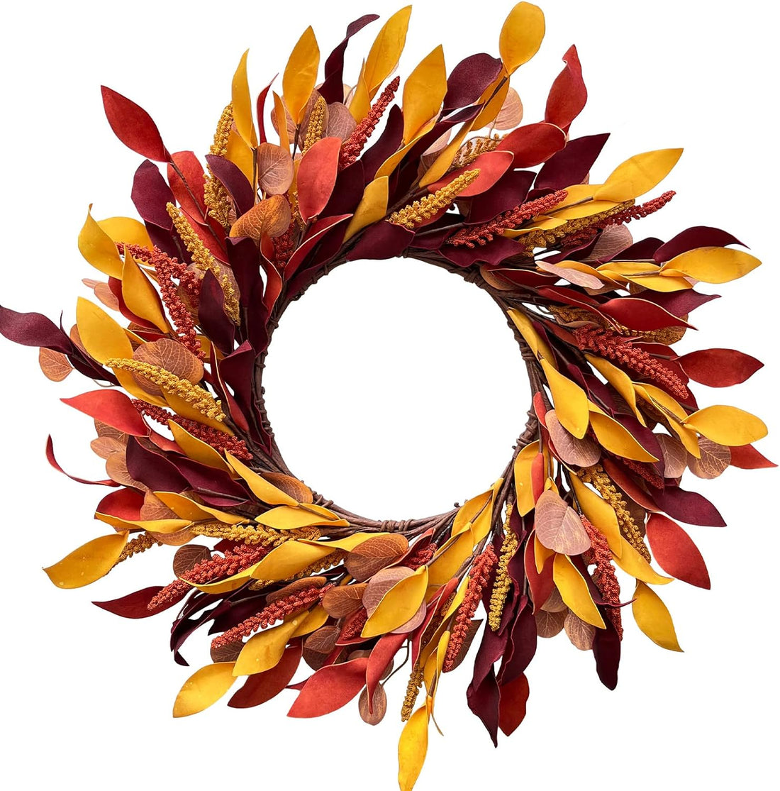 TOKCARE 24 inch Fall Wreath Front Door Wreath Grain Wreath Harvest Gold Wheat Garland Autumn Wreath Fall-Decorations
