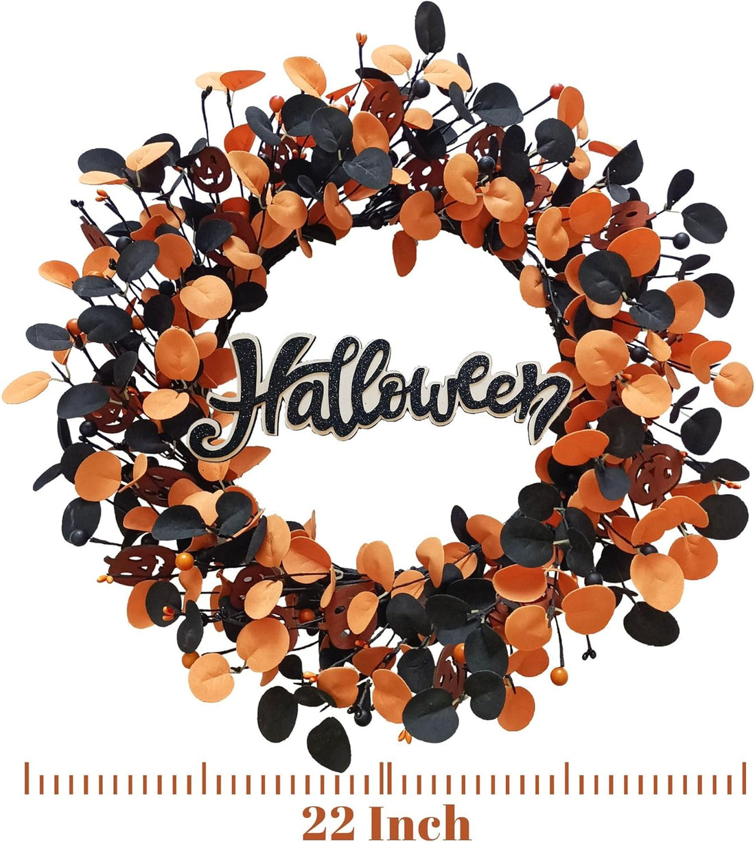 Halloween Wreaths for Front Door,22 inch Pumpkin Wreath Fall Decorations for Home Winter Decor