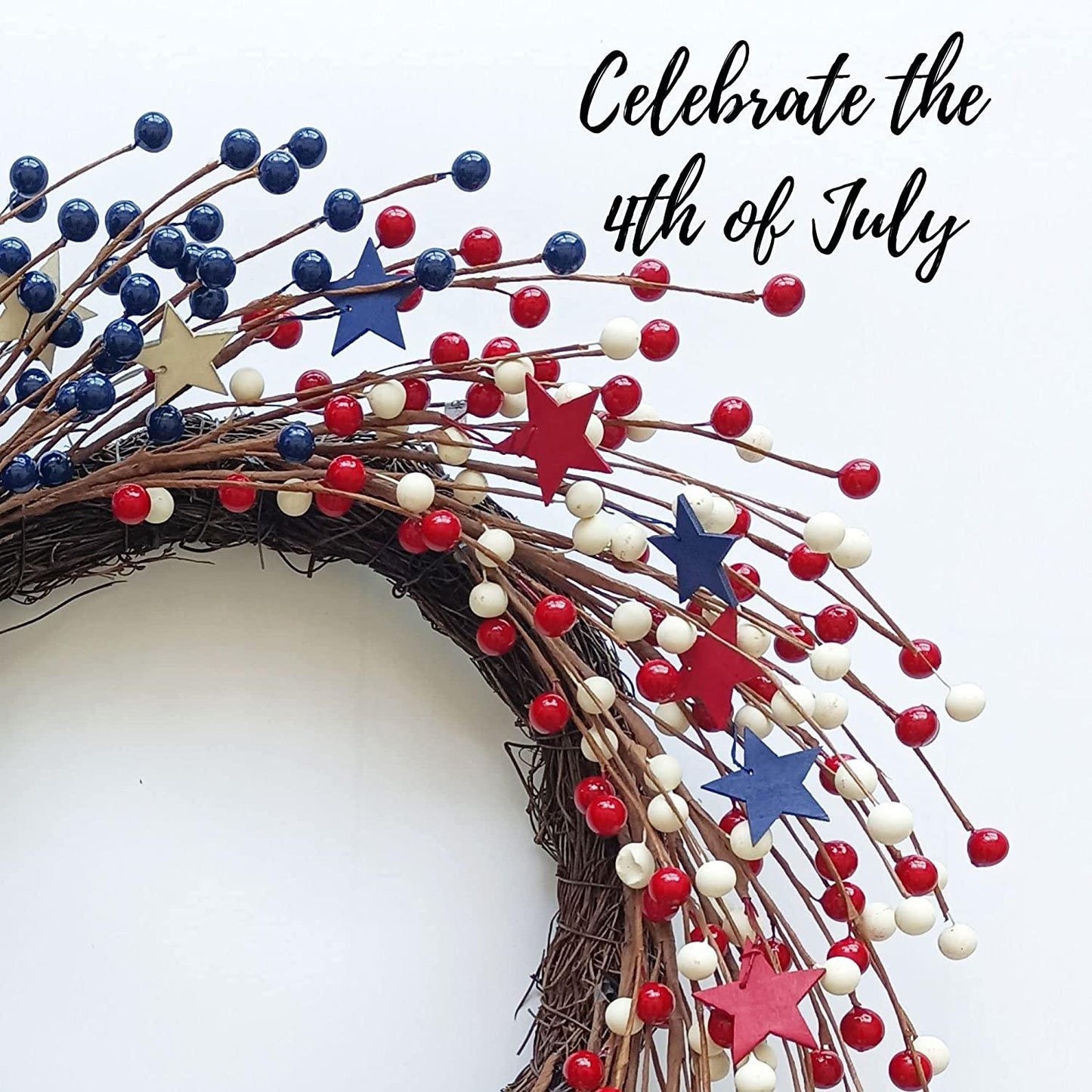 4th of July Wreath,22 inch America Patriotic Door Wreath Red White and Blue Berry Wreath