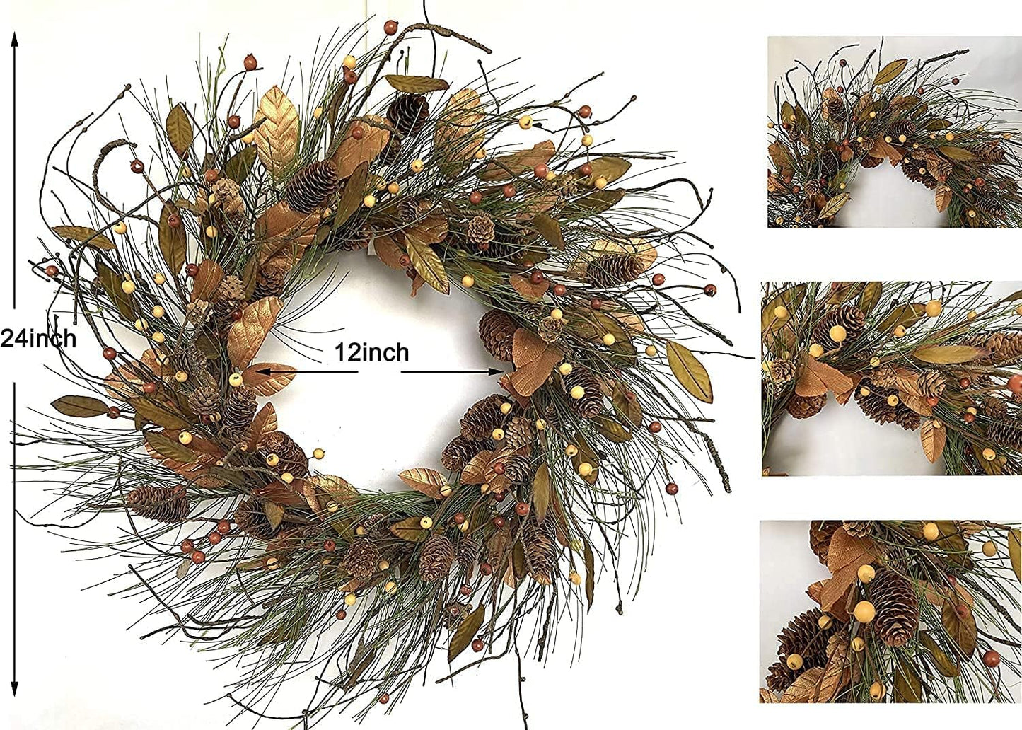 Fall Harvest Grapevine Wreath - Pinecone, Berry, and Magnolia Leaf Décor
