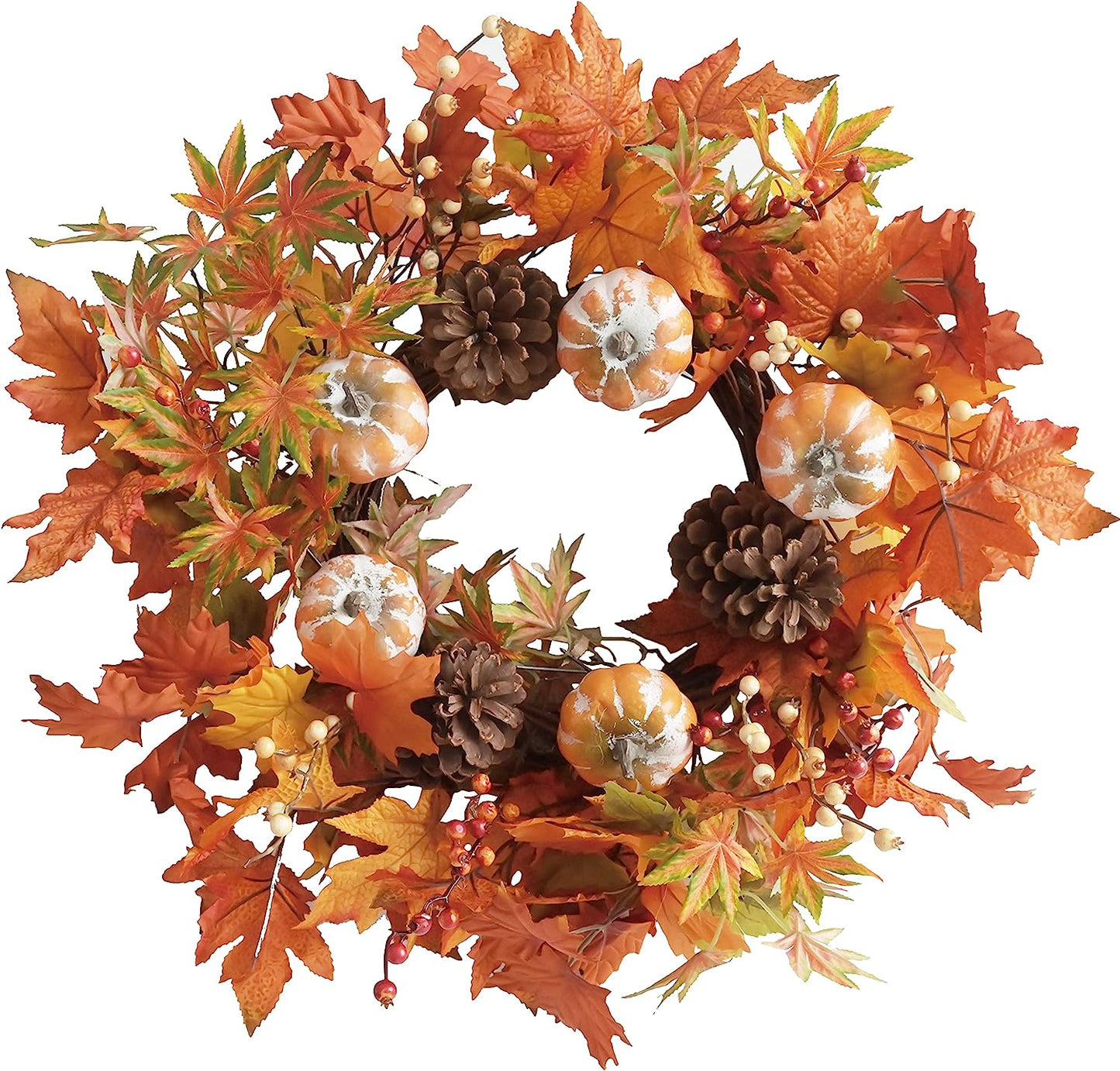 Thanksgiving Harvest Wreath - 24" Pumpkins, Pinecones, and Berries