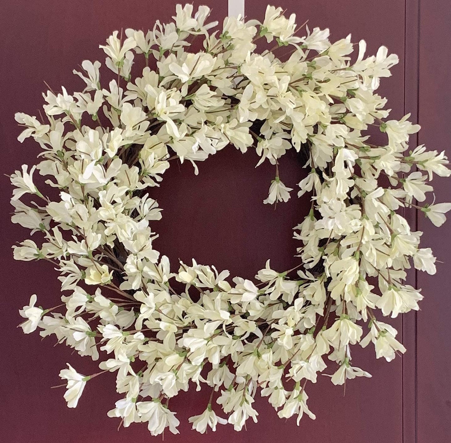 White Cream Forsythia Wreath 24 Inch Winter Front Door Wreath