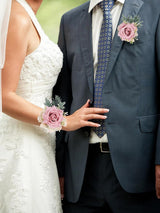 Bean Pink Wedding Corsage And Boutonniere Set With Pink Rose