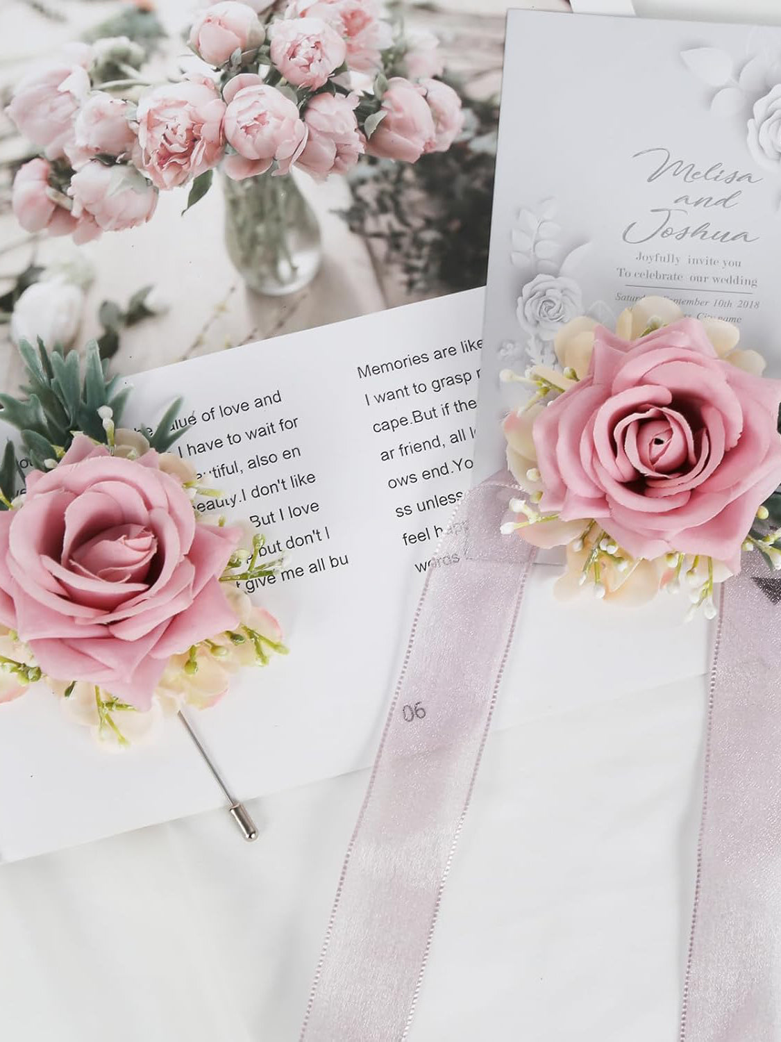 Bean Pink Wedding Corsage And Boutonniere Set With Pink Rose