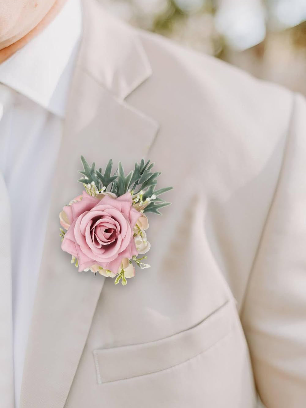 Bean Pink Wedding Corsage And Boutonniere Set With Pink Rose