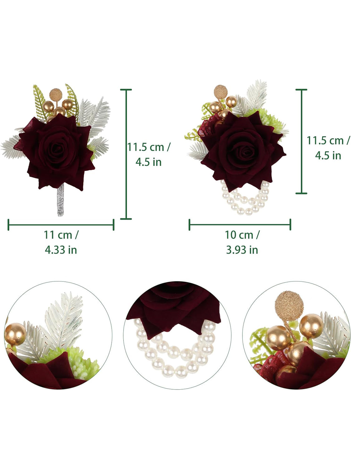 Burgundy Rose Corsage and Boutonniere Set for Wedding 2 Pieces