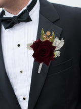 Burgundy Rose Corsage and Boutonniere Set for Wedding 2 Pieces