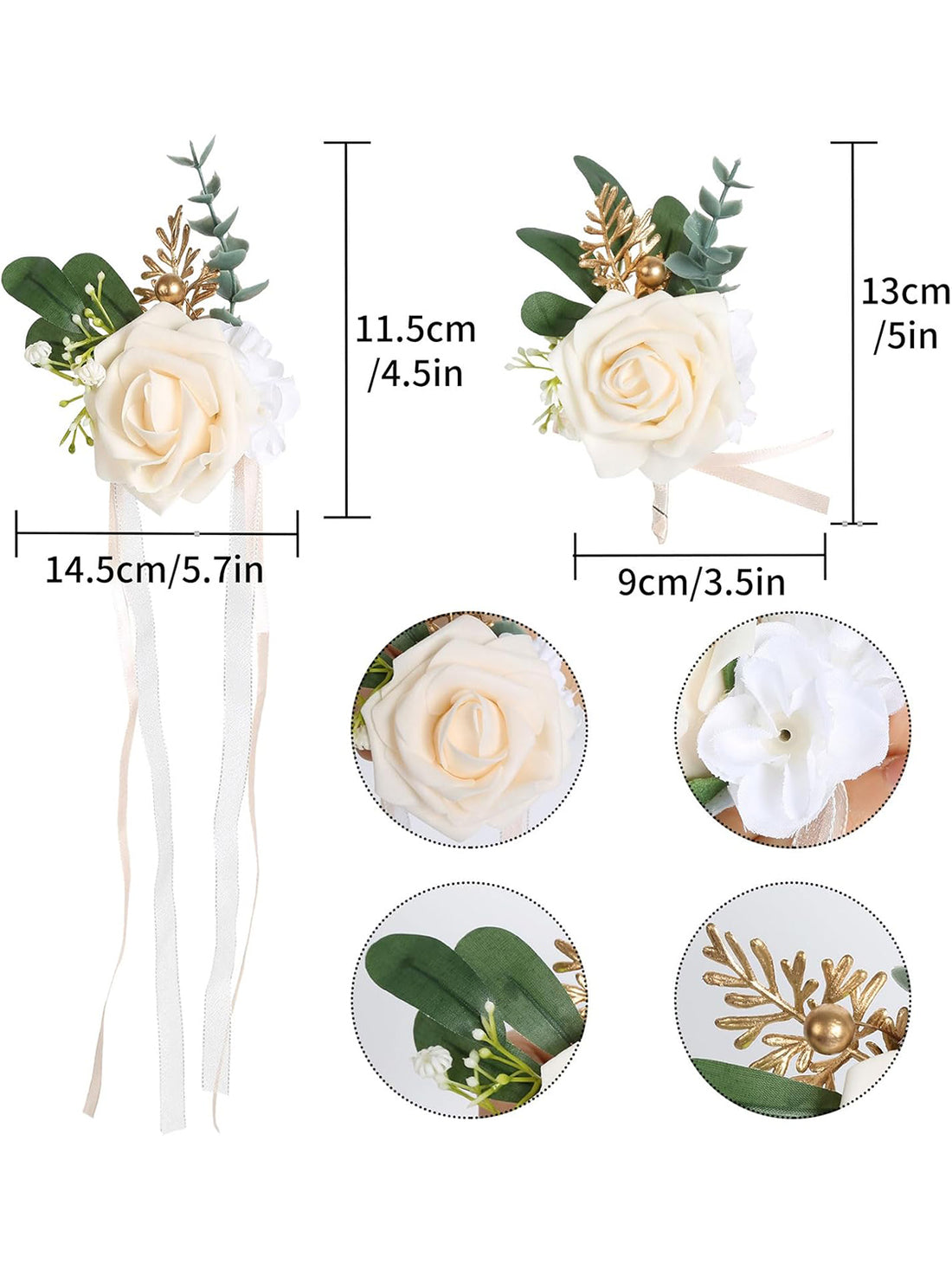 Champagne Rose Wedding Wrist Corsage Bracelet and Boutonniere 2 Set