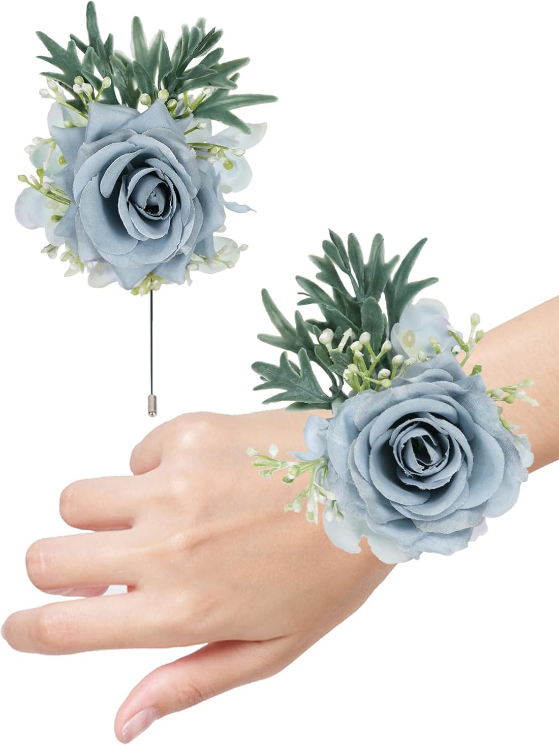 Haze Silk Rose Corsage and Boutonniere Wedding 2 Set Haze Blue
