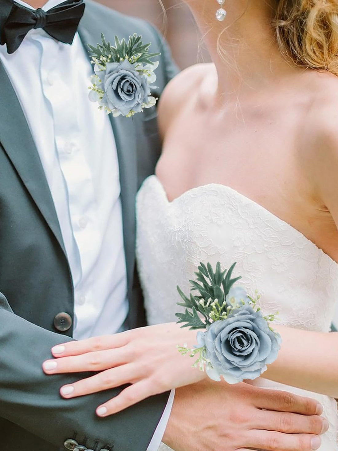 Haze Silk Rose Corsage and Boutonniere Wedding 2 Set Haze Blue