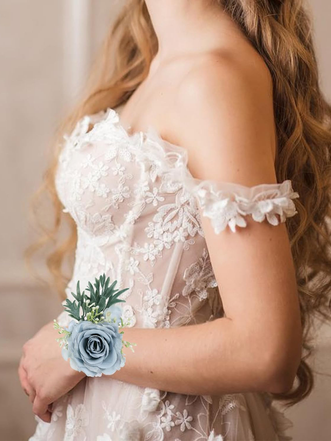 Haze Silk Rose Corsage and Boutonniere Wedding Set Haze Blue