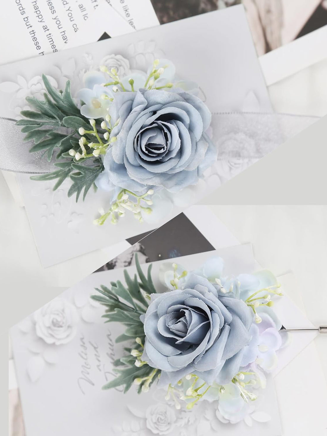 Haze Silk Rose Corsage and Boutonniere Wedding 2 Set Haze Blue
